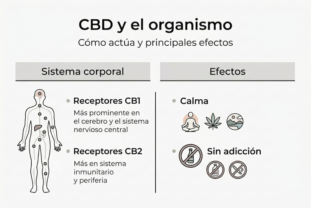 Infografía sobre cómo actúa el CBD y sus principales efectos