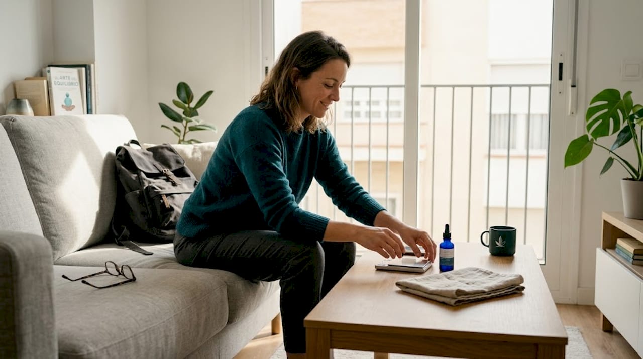 Mujer preparando todo lo necesario para trabajar con resina de CBD