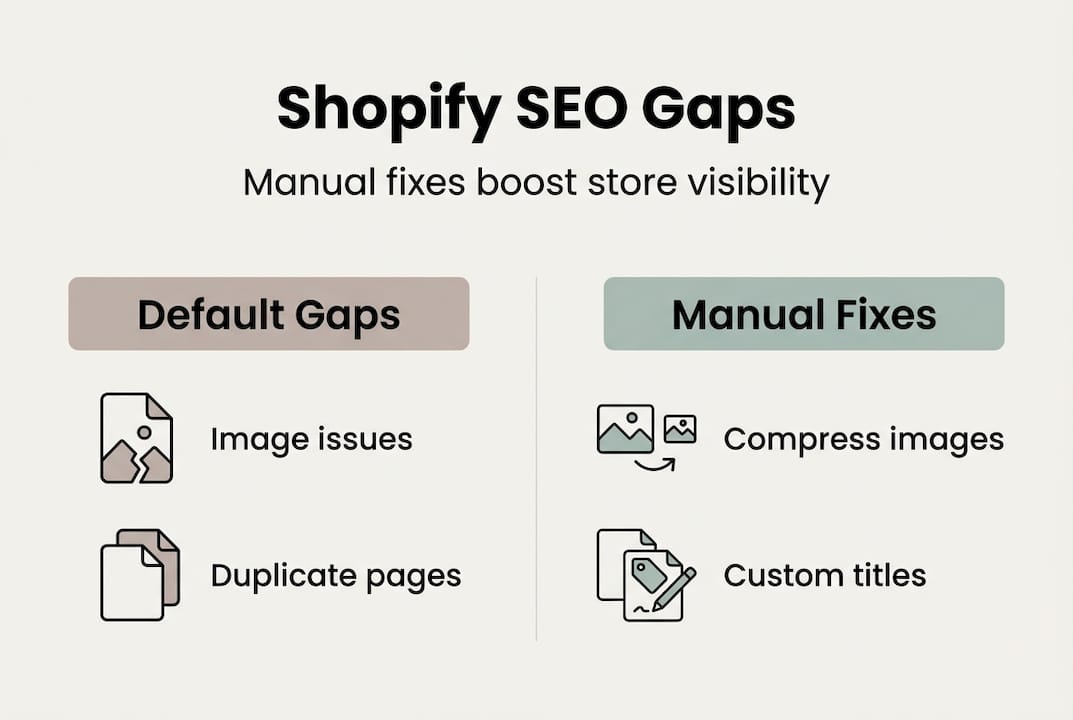 Infographic showing Shopify SEO gaps and fixes