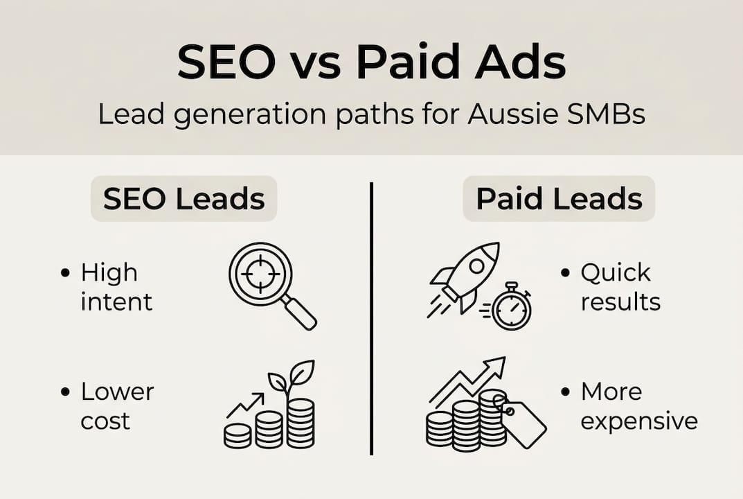 Infographic showing SEO and paid ad lead differences