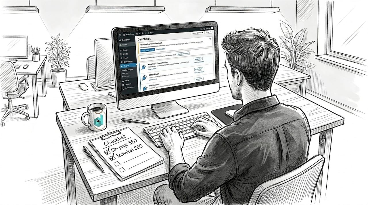 SEO professional working at desktop setup