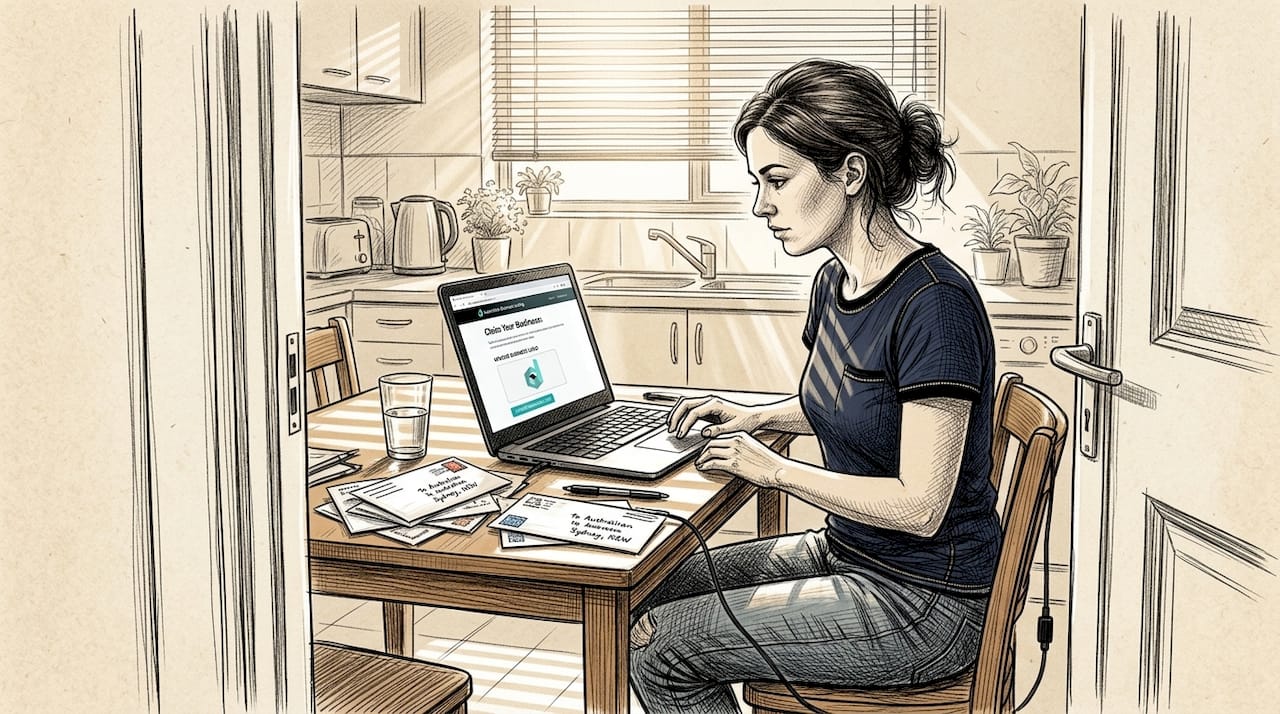 Woman claiming business listing on laptop