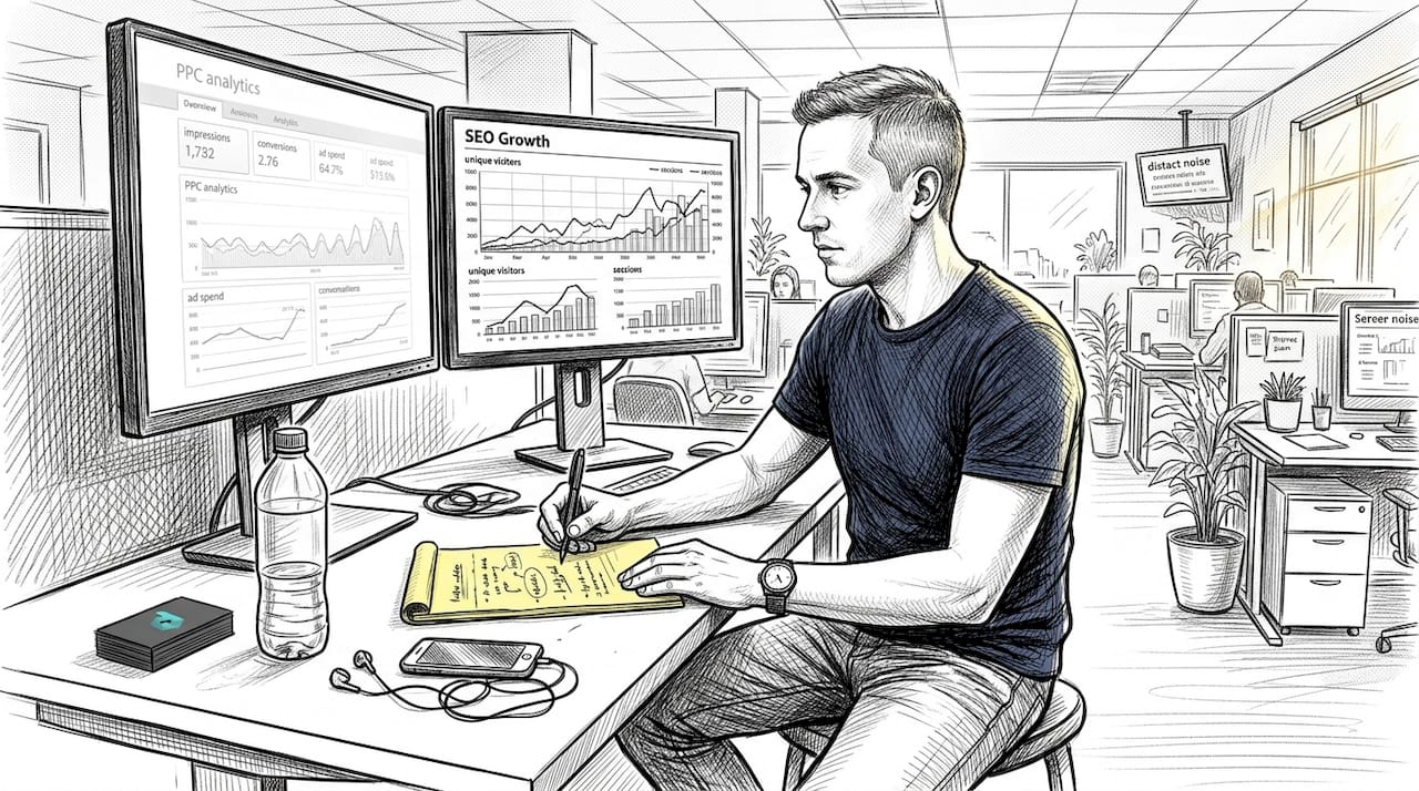 Marketer comparing PPC and SEO traffic trends