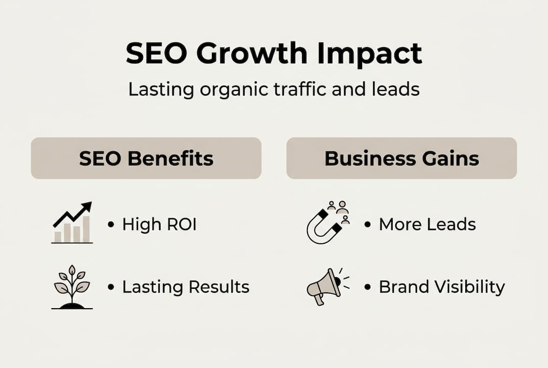 Infographic SEO growth impact with benefits overview