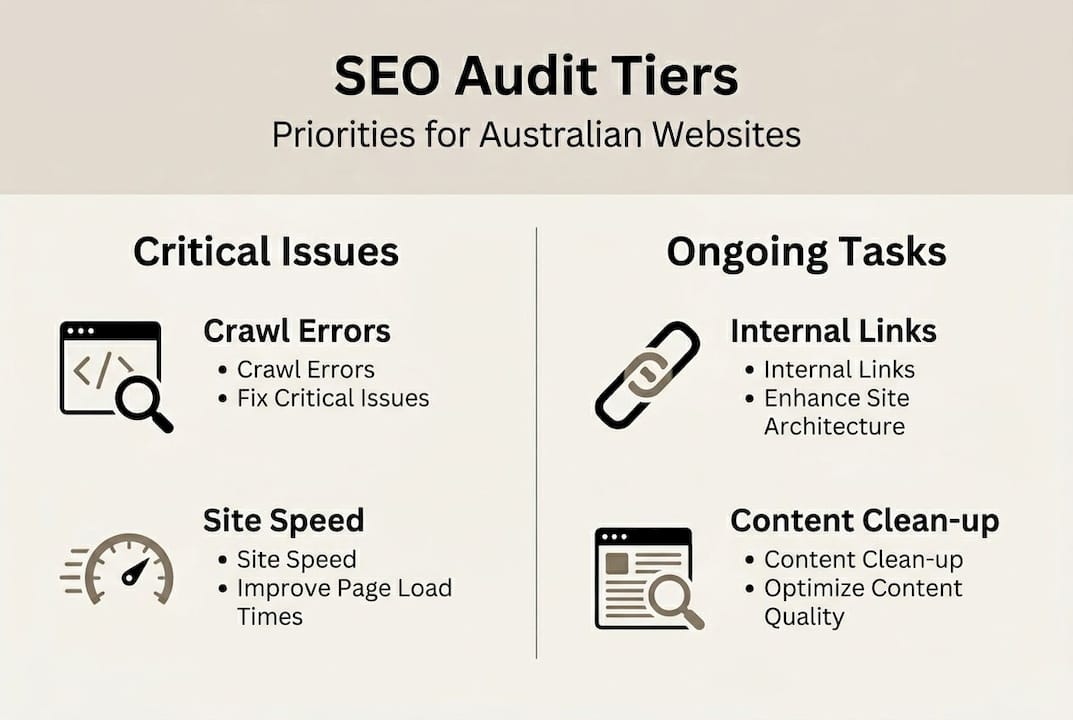 Infographic showing SEO audit tiers and priorities