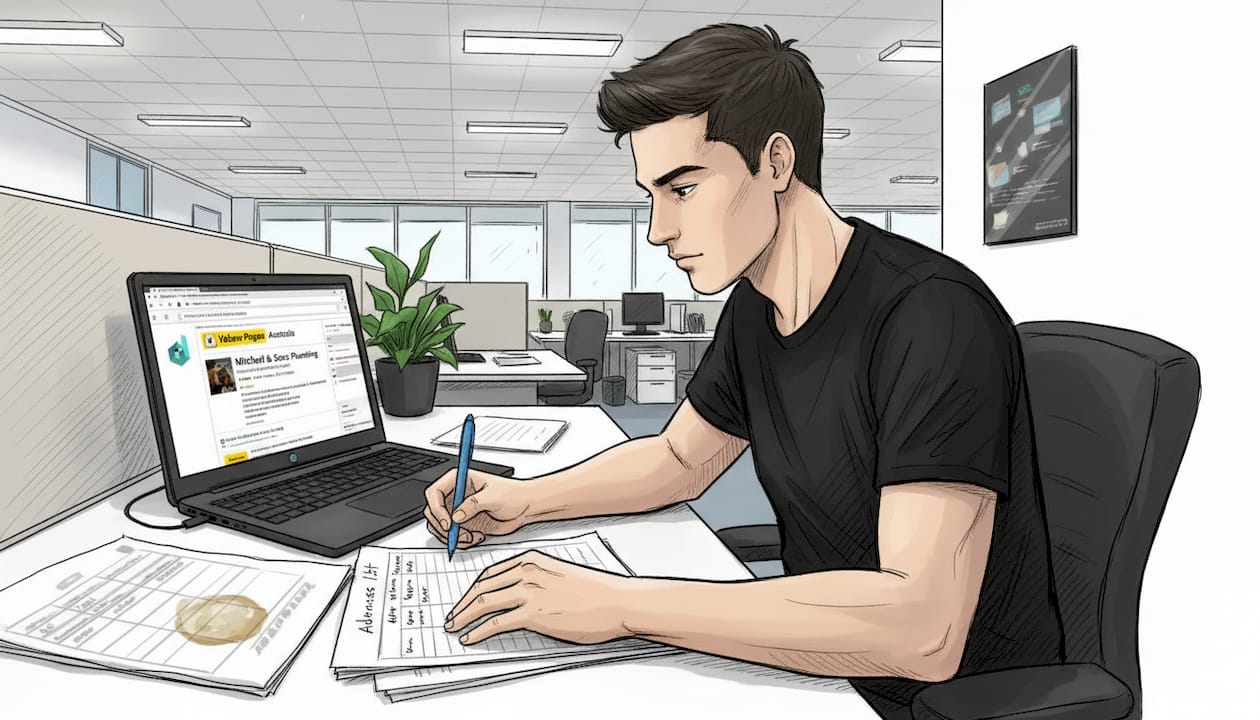 Office worker auditing local directory listings