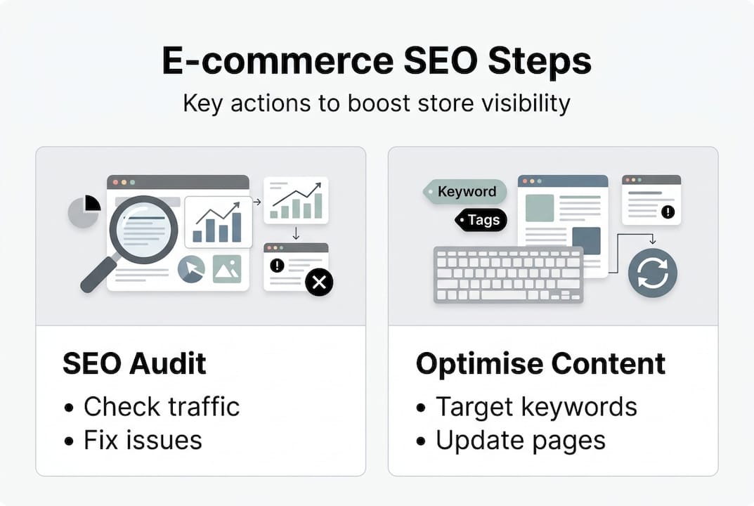 Infographic outlining e-commerce SEO steps
