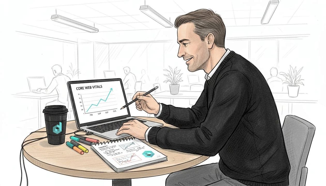 Man analyzing SEO Core Web Vitals data