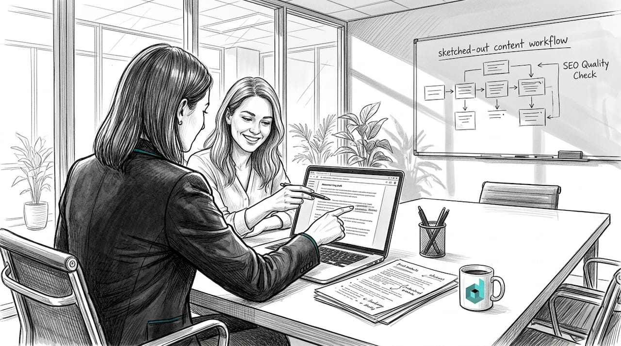 Team reviewing AI-generated content together