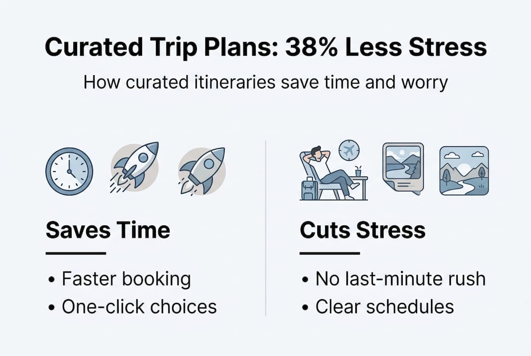 Infographic showing time and stress savings of curated trip plans