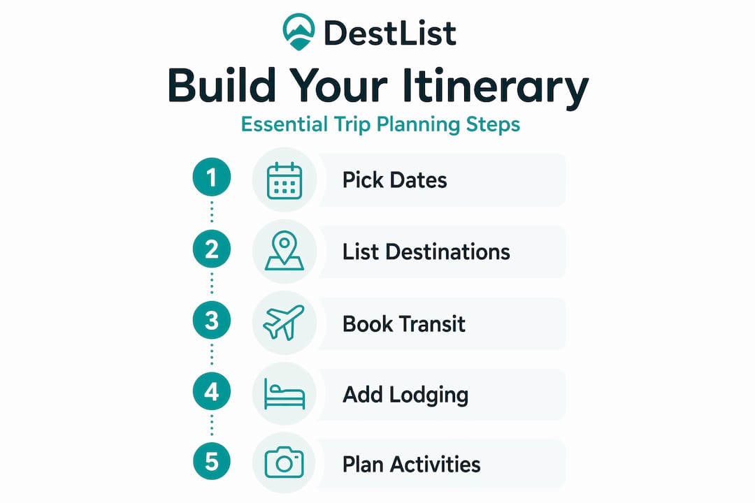 Step-by-step infographic for travel itinerary building