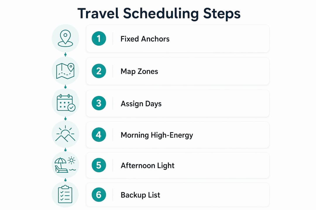 Infographic showing travel scheduling step-by-step