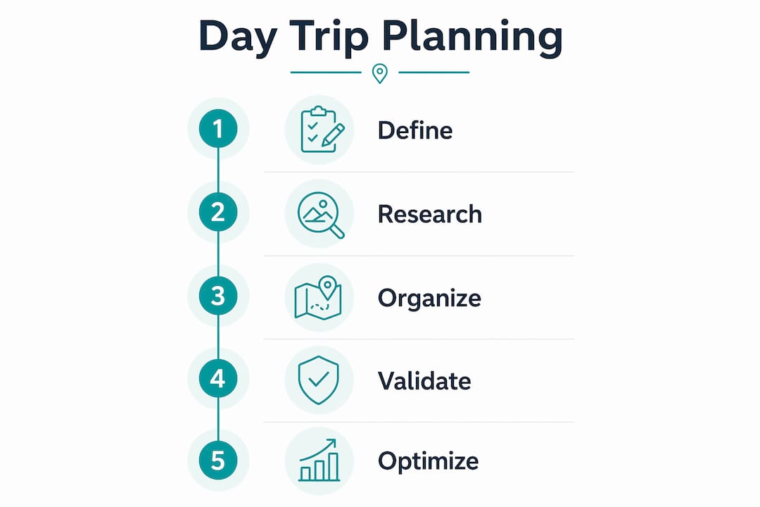 Infographic showing five key day trip planning steps
