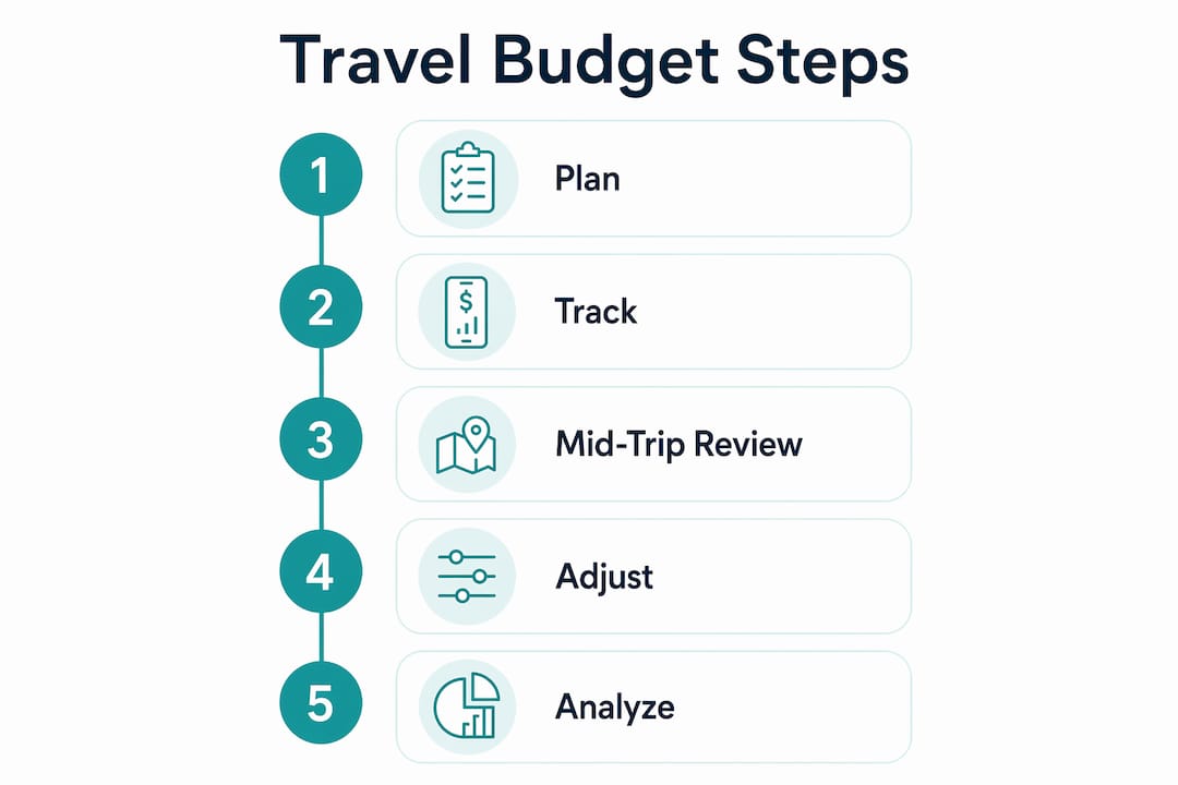 Infographic illustrating travel budget review steps