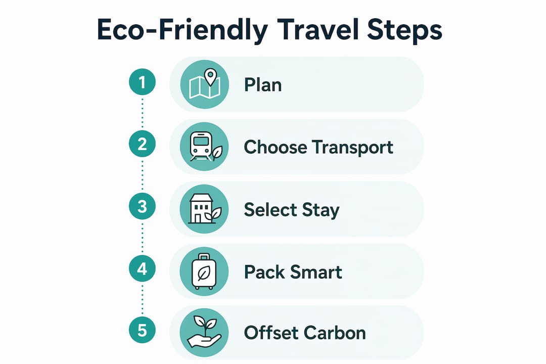 Infographic outlining eco-friendly travel planning steps