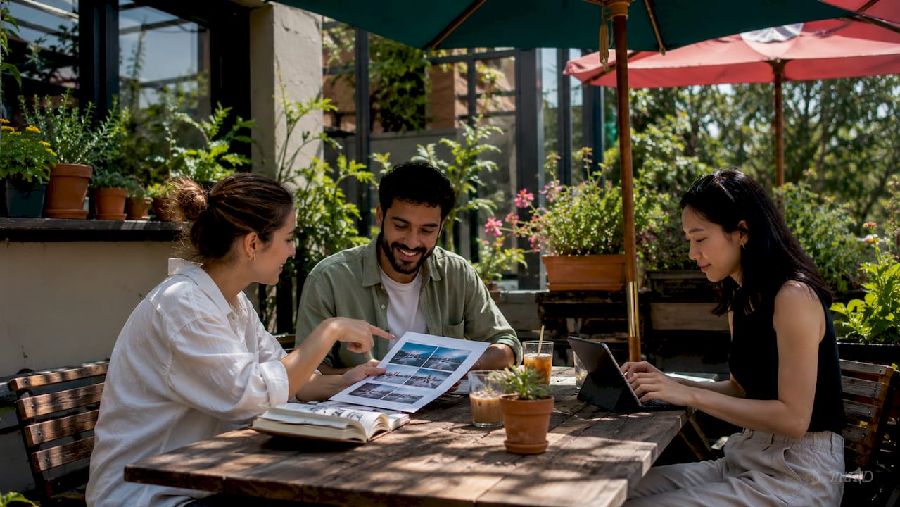Group discussing travel itinerary types