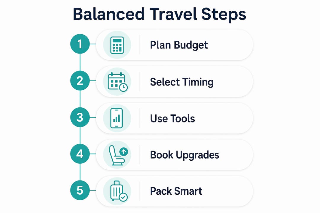 Infographic illustrating travel planning steps for convenience and cost