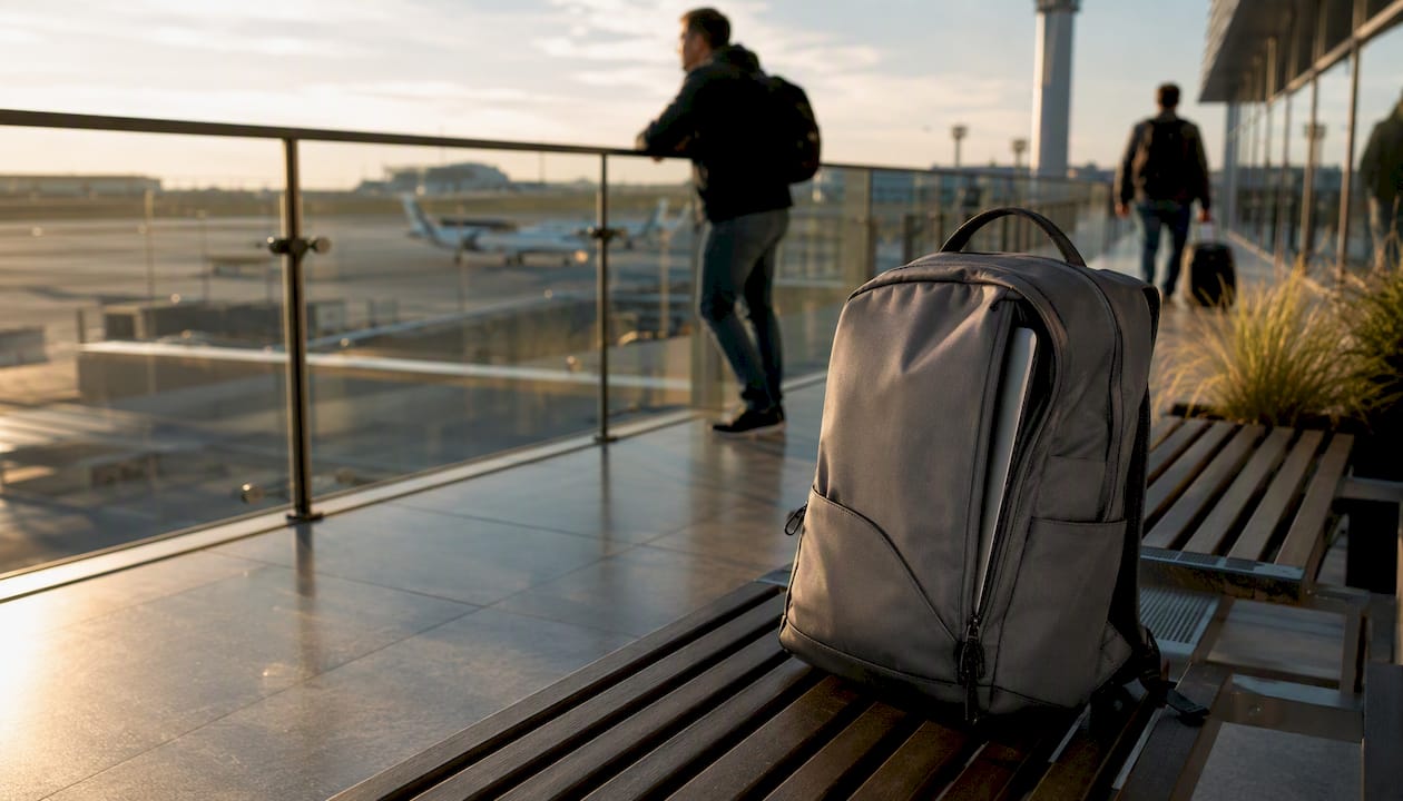 Laptop sleeve of backpack ready for TSA screening