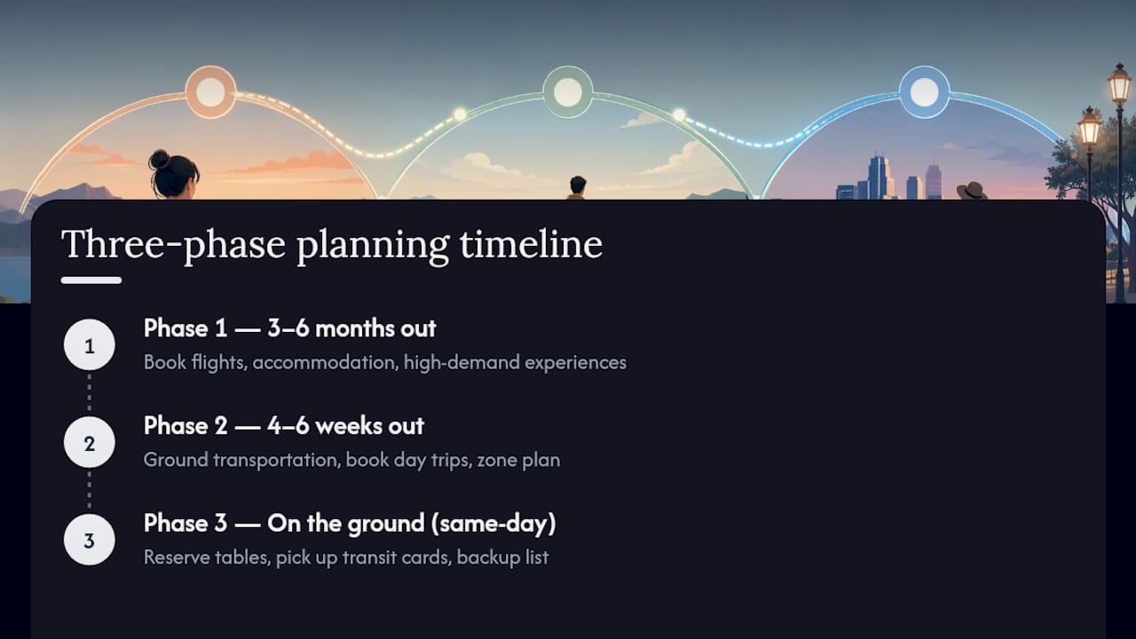 Timeline diagram of three-phase travel planning