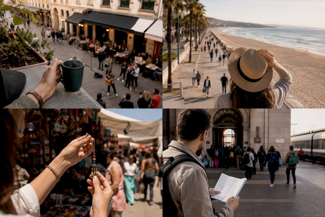 Diverse hotel neighborhood scenes matching trip types