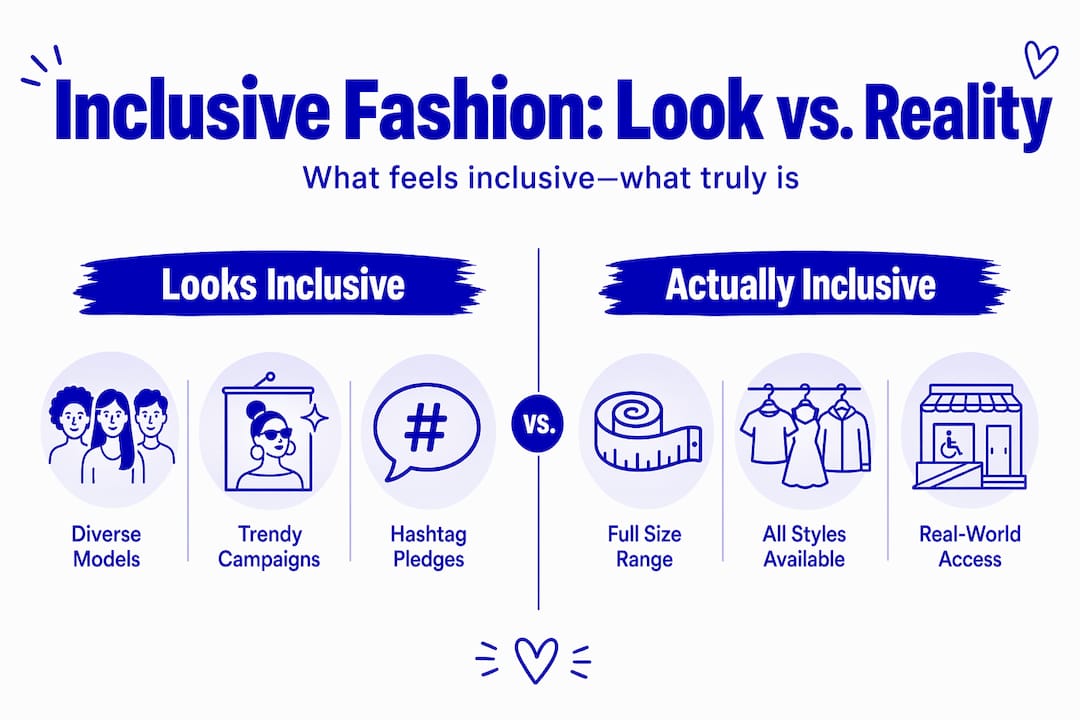 Infographic comparing looks inclusive vs actually inclusive fashion