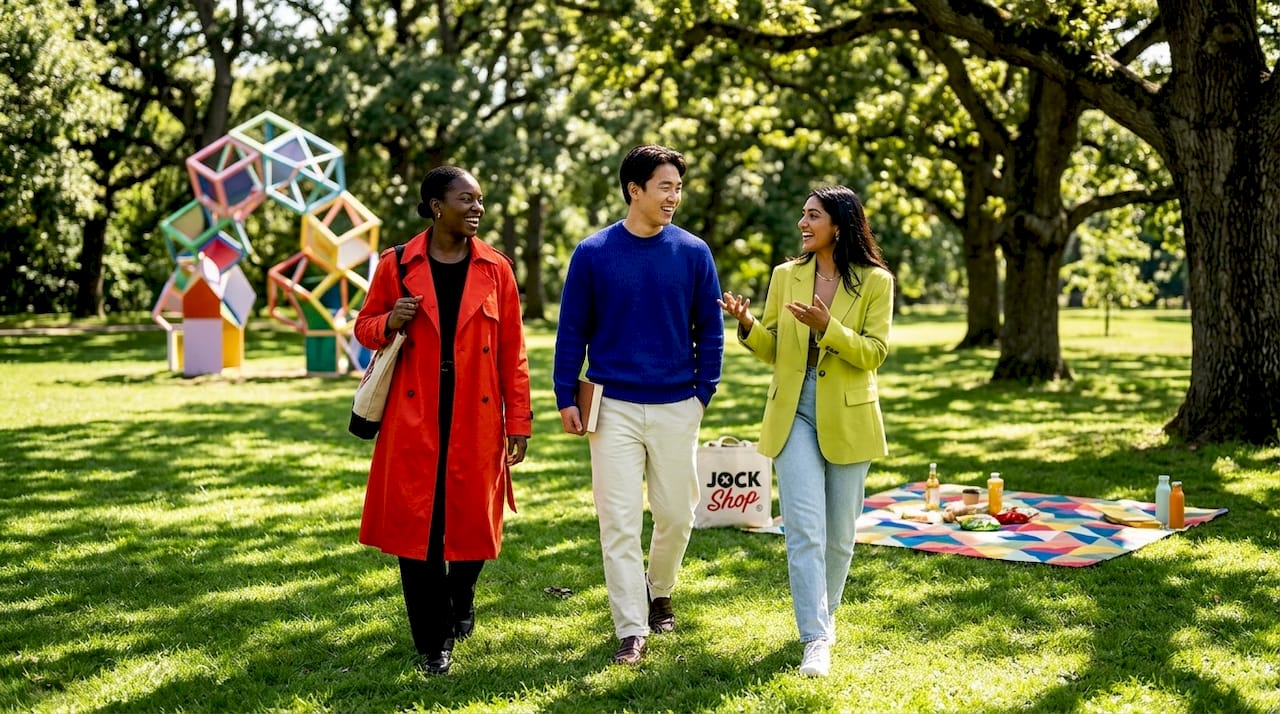 Group in bold 2026 fashion walking city sidewalk
