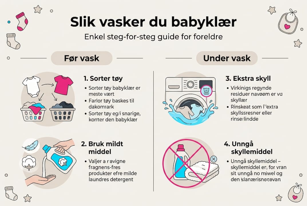 Infografikk: slik vasker du babyklær – trinn for trinn