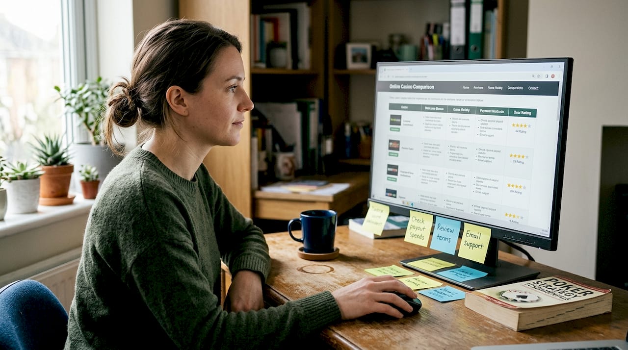 Woman comparing niche gambling site options online