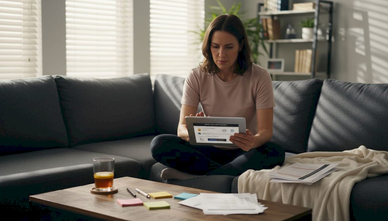 Woman comparing casino safety checklist on tablet