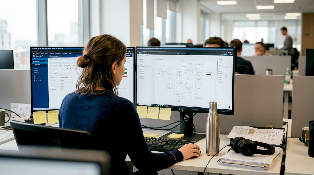 Developer updating Joomla site at desk