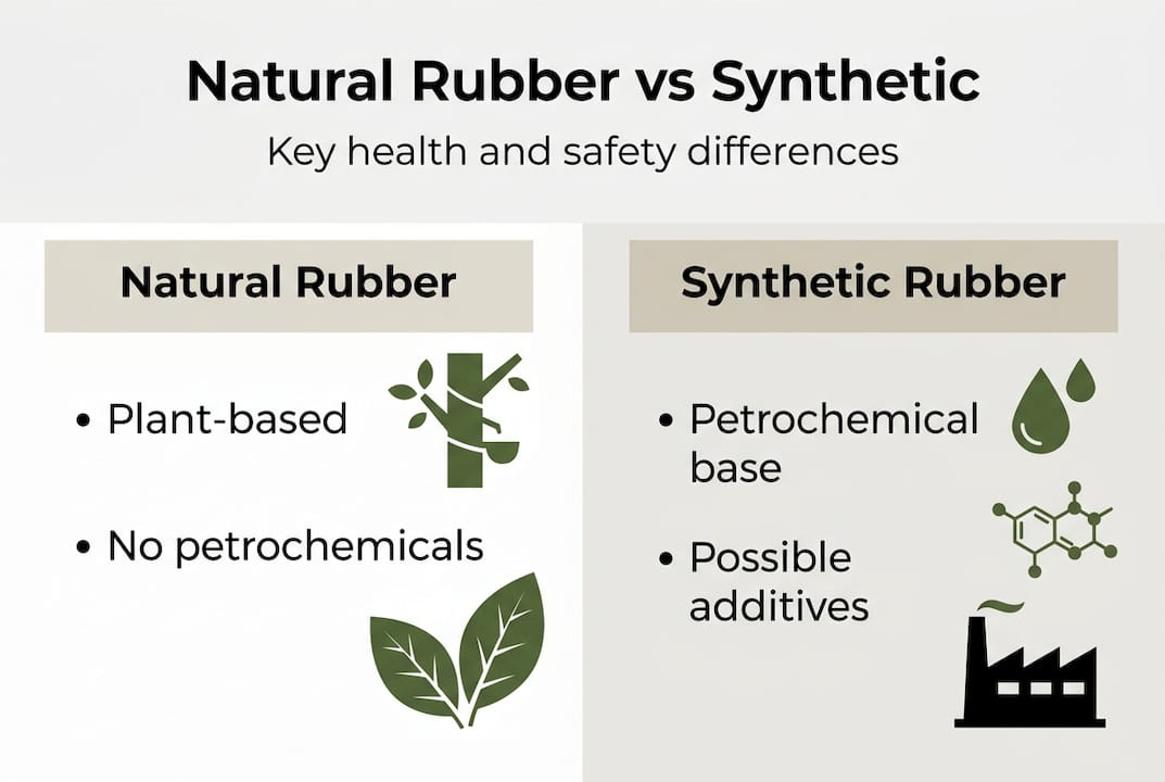 Infographic comparing natural and synthetic rubber safety