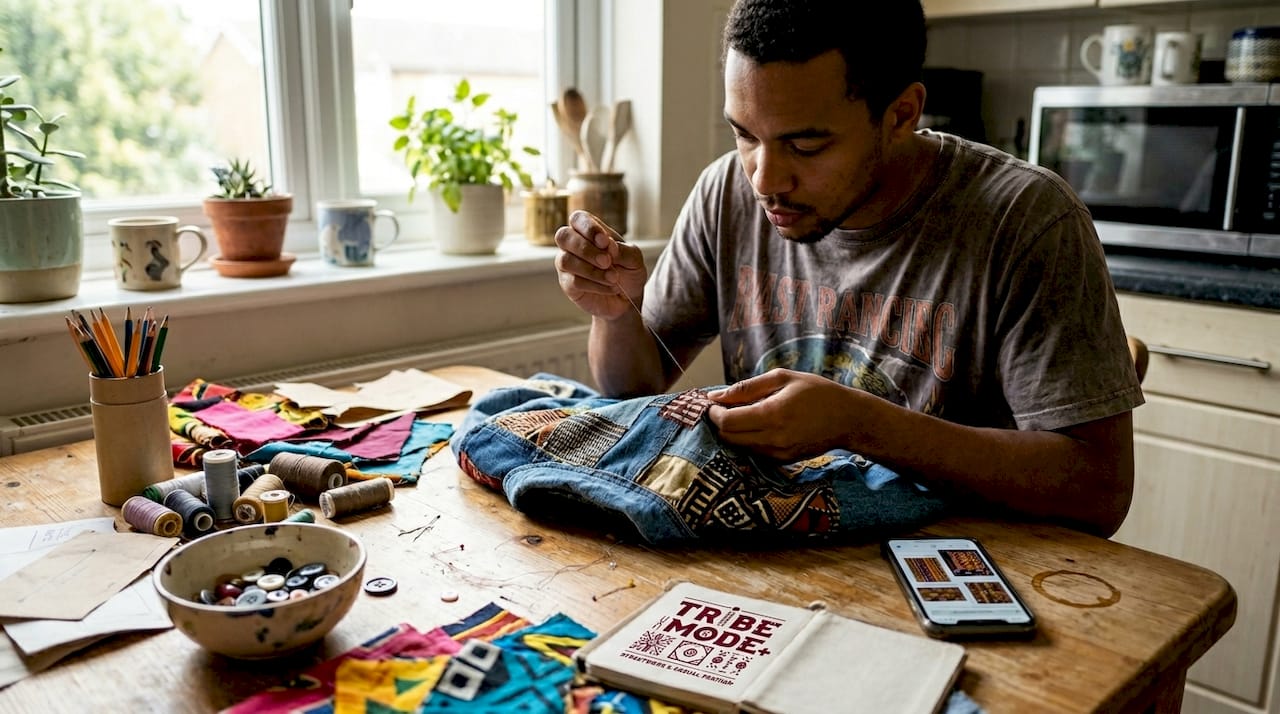 Designer hand-sewing African motif jacket