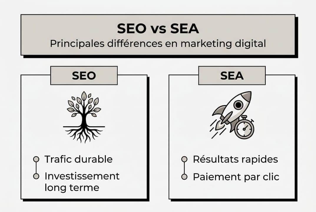 Une infographie facile à comprendre pour bien saisir la différence entre le SEO et le SEA
