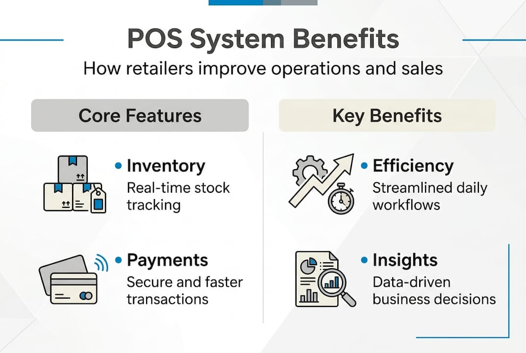 Infographic showing POS system features and benefits