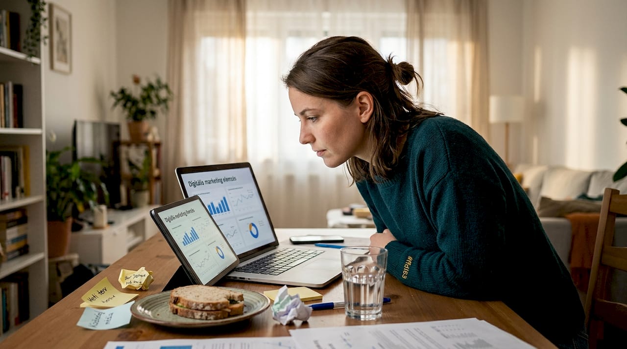 Egy marketinges áttekinti az okos ajánlatok hirdetési analitikáját.