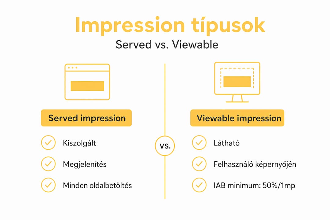 Infografika: served és viewable impressionek közötti különbség bemutatása