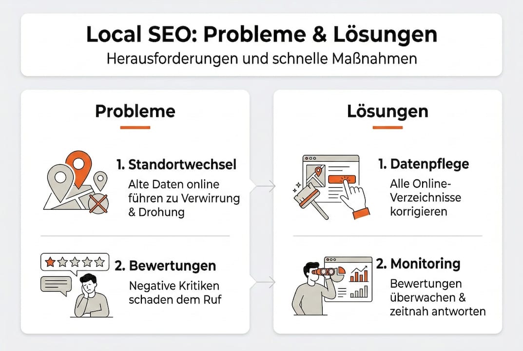 Infografik: Typische Herausforderungen und passende Lösungen im lokalen SEO