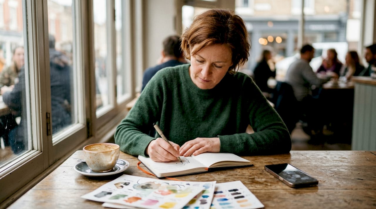 Eine Grafikdesignerin fertigt erste Entwürfe für ein neues Logo an.