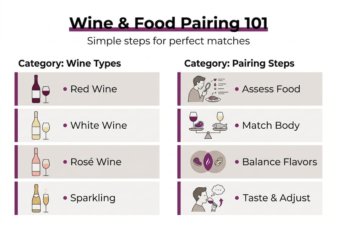Infographic showing steps for wine food pairing