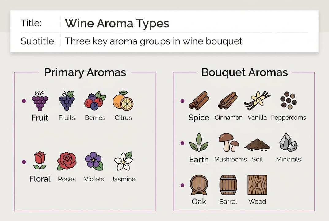 Infographic of three wine aroma types