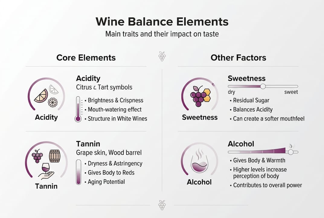 Infographic summarizing wine balance elements