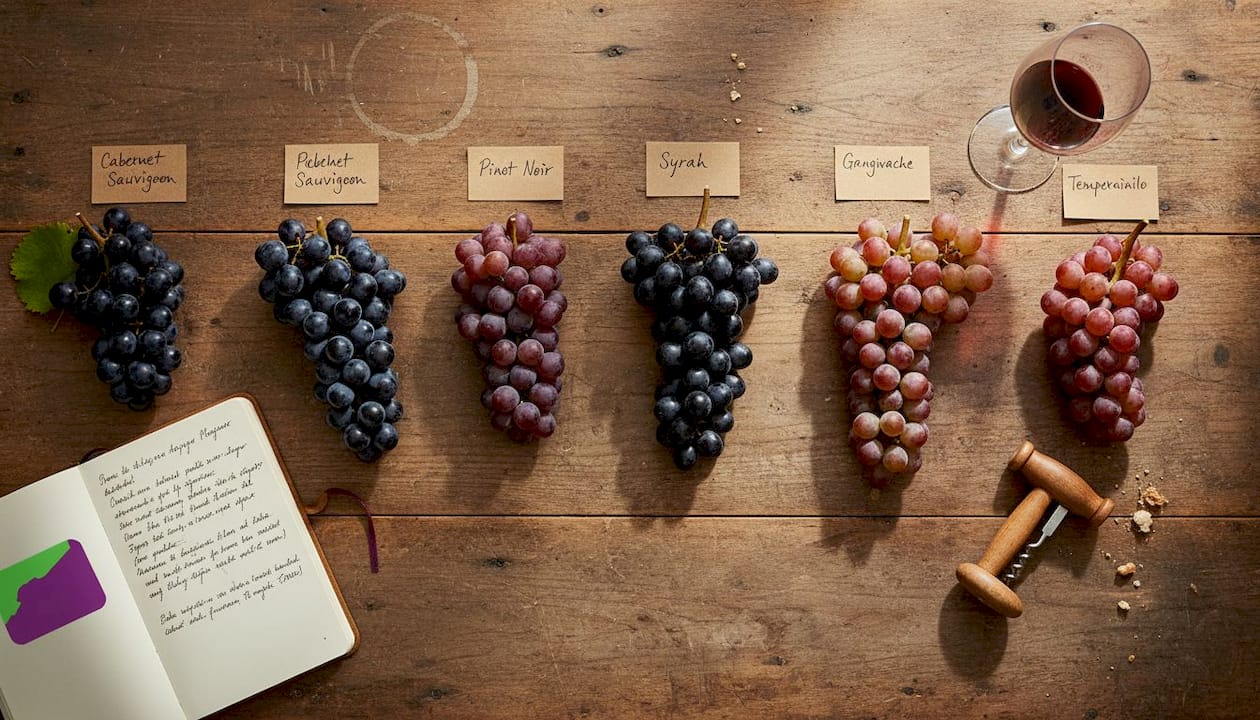 Variety of red wine grape clusters