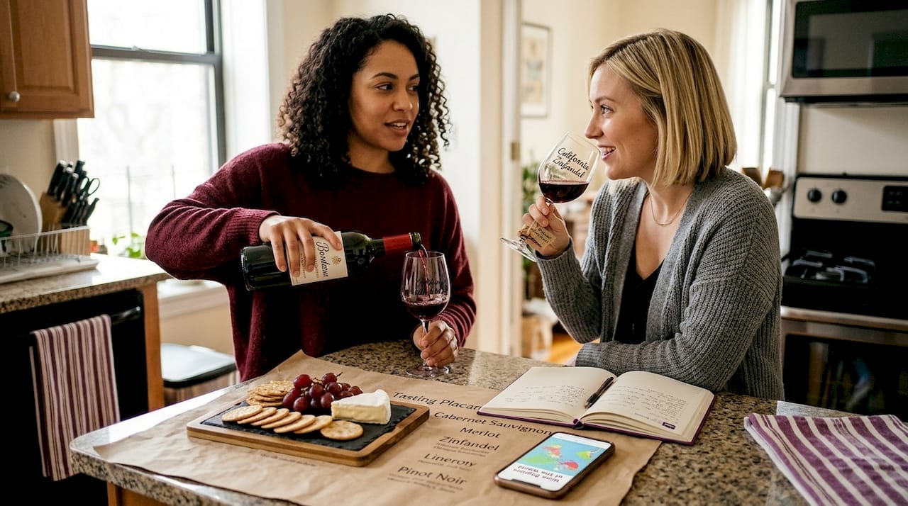Friends comparing Old and New World wines