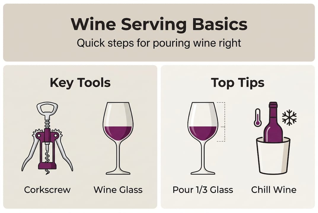 Infographic of wine serving steps and equipment