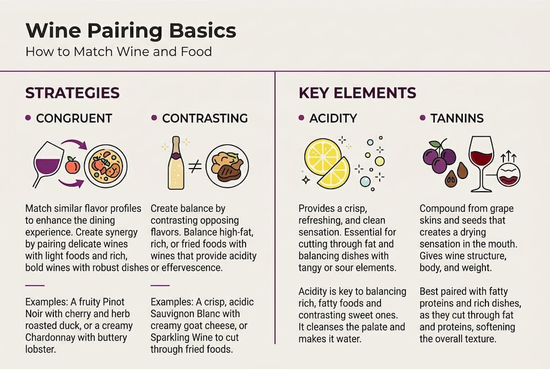 Infographic summarizing wine pairing fundamentals