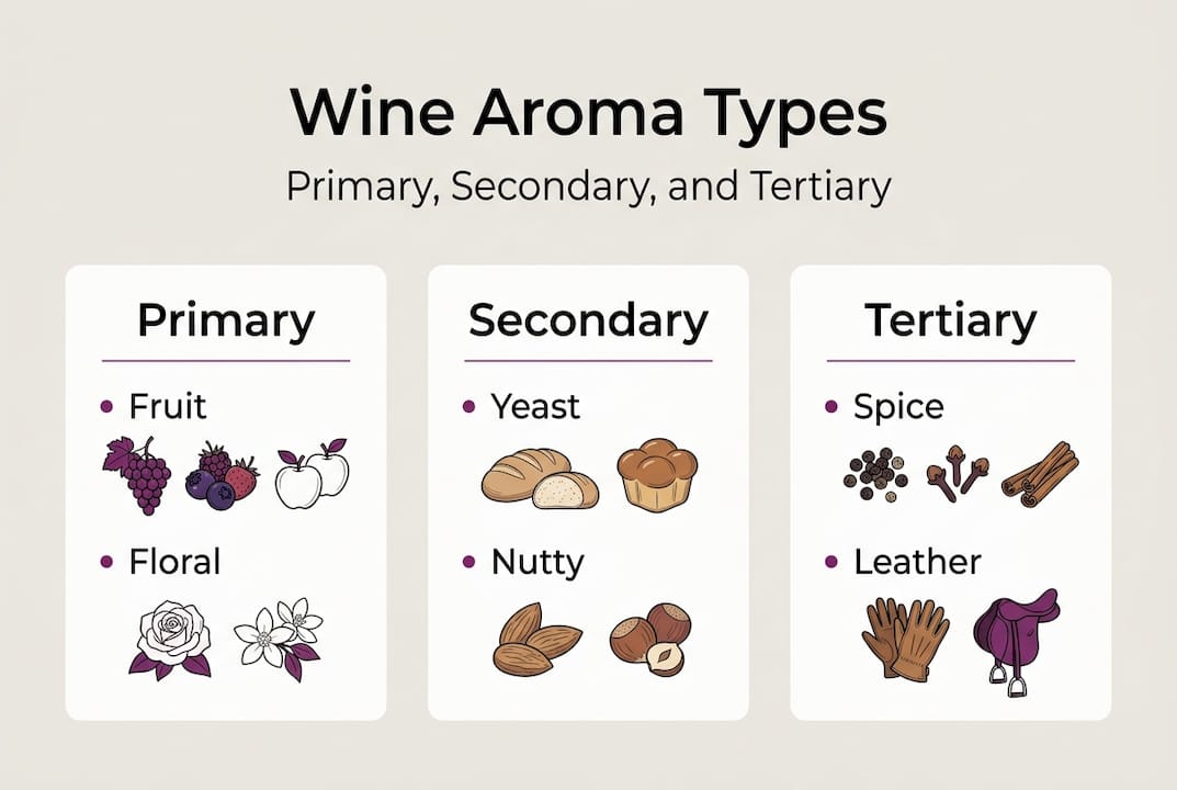 Infographic showing wine aroma type categories