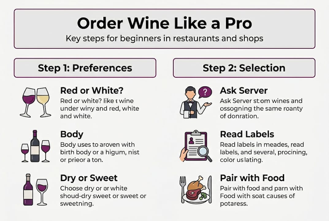 Infographic showing beginner wine ordering steps