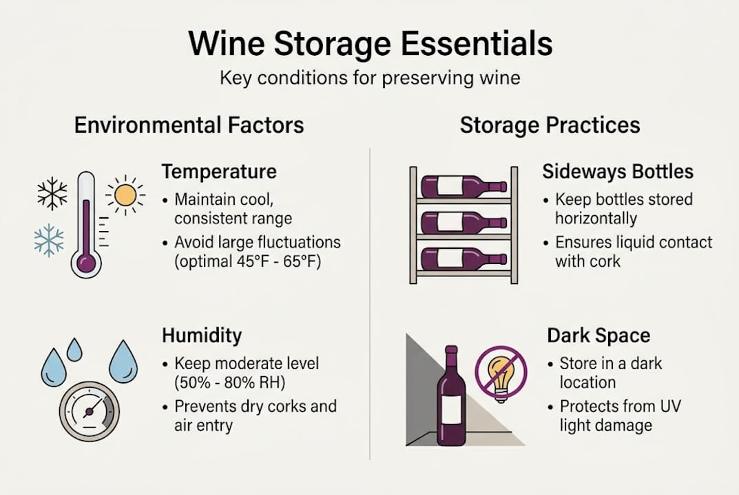 Infographic outlining wine storage conditions