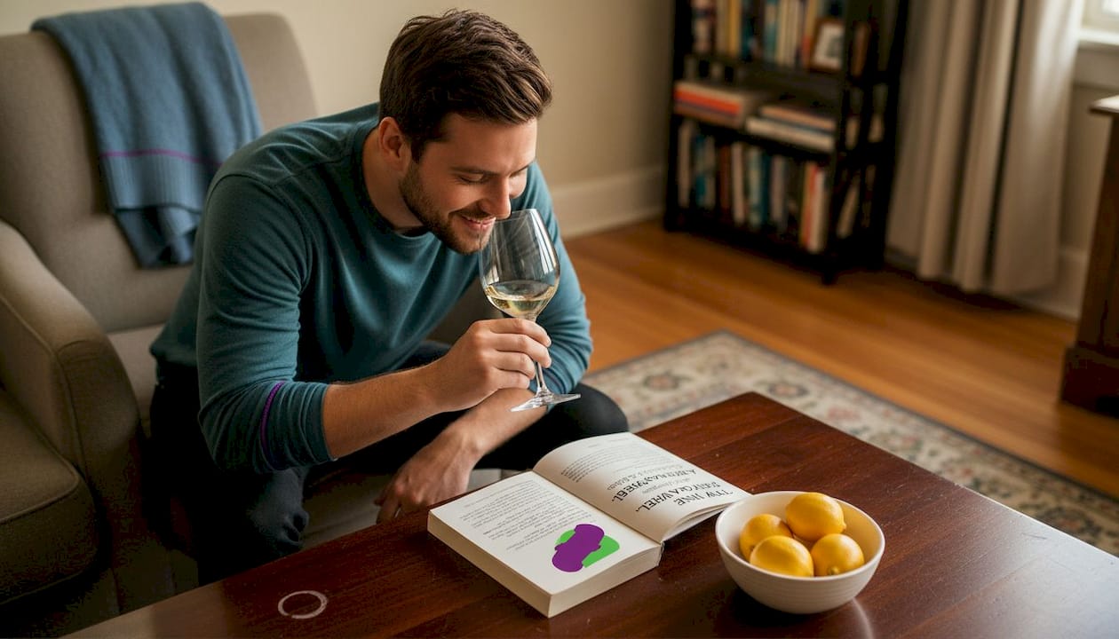 Man smelling wine glass identifying scents