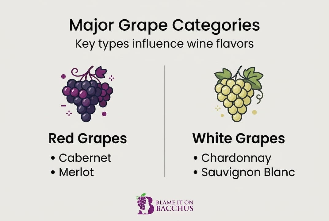Infographic comparing red and white grape types